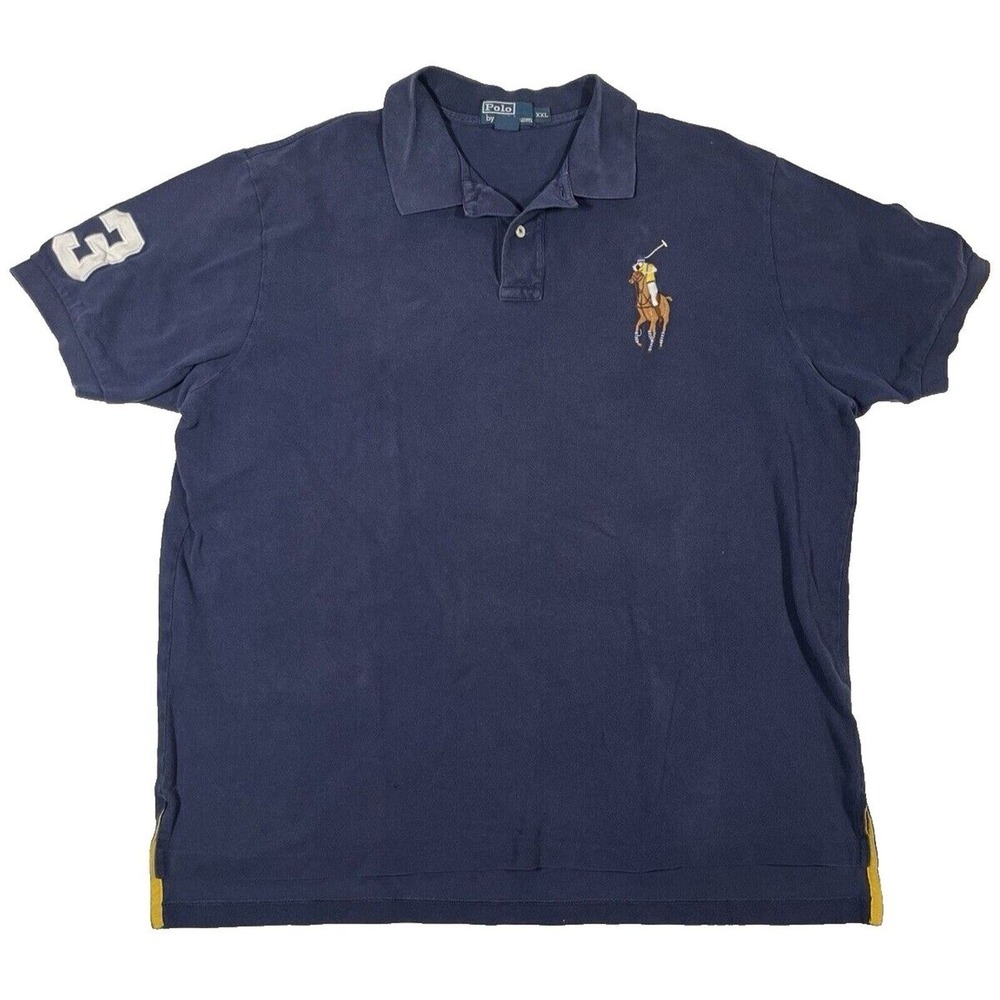 Vintage Y2K Polo Ralph Lauren XXL Navy Blue Mesh Polo Shirt #3 Big Flesh Pony